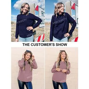 MEROKEETY Women's Navy Long Sleeve Oversized Sweater