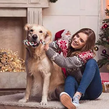 2 Pieces Christmas Pet Chew Toys Candy Cane Dog Rope Toy Dog Chew Rope Toys for Christmas Dog Puppy Pets Chewing(Mixed Red, Green, White)