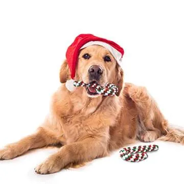 2 Pieces Christmas Pet Chew Toys Candy Cane Dog Rope Toy Dog Chew Rope Toys for Christmas Dog Puppy Pets Chewing(Mixed Red, Green, White)