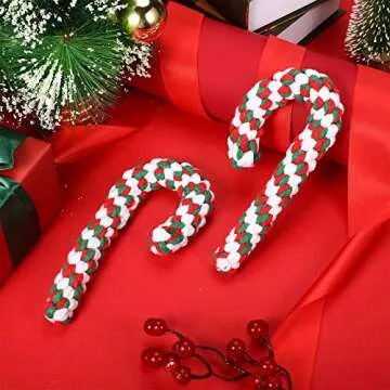 2 Pieces Christmas Pet Chew Toys Candy Cane Dog Rope Toy Dog Chew Rope Toys for Christmas Dog Puppy Pets Chewing(Mixed Red, Green, White)