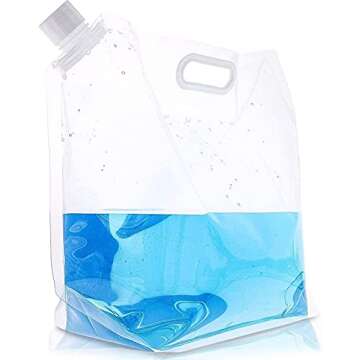 Juvale Water Storage Containers - 2-Pack 5 Liter, 1.32 Gallon, Collapsible Foldable Plastic Portable Water Tank Carriers for Camping, Hiking, Outdoor Activities