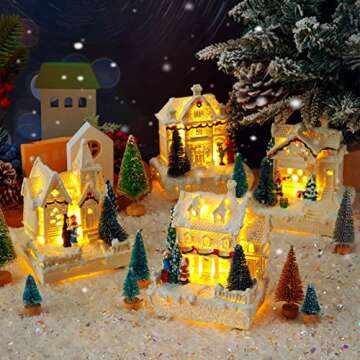 Tuanse 15 Pcs Christmas Village Set with Lighted Houses