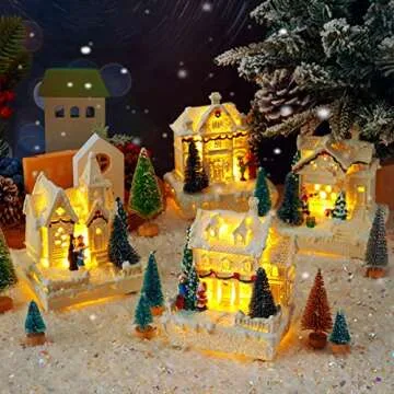 Tuanse 15 Pcs Christmas Village Set with Lighted Houses