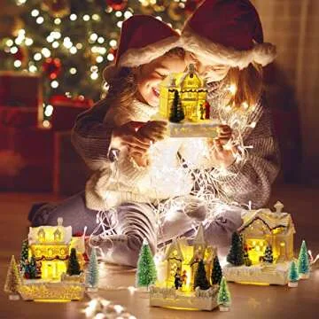 Tuanse 15 Pcs Christmas Village Set with Lighted Houses