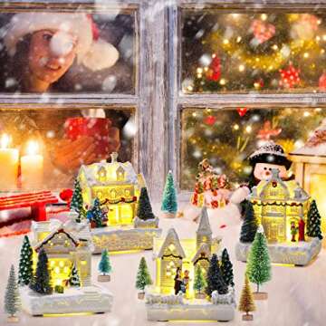 Tuanse 15 Pcs Christmas Village Set with Lighted Houses