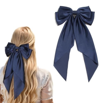 Satin Bow Barrettes and Long Ribbon Navy Hair Pins for Girls and Women - Party Hair Accessories with...