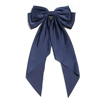 Elegant Navy Satin Hair Bows for Women and Girls - Stylish Accessories