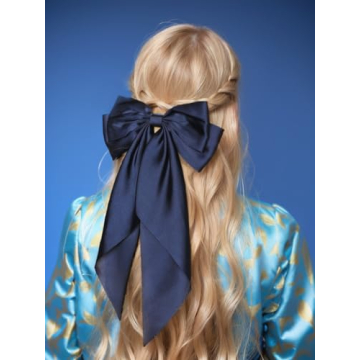 Elegant Navy Satin Hair Bows for Women and Girls - Stylish Accessories