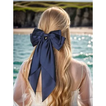 Elegant Navy Satin Hair Bows for Women and Girls - Stylish Accessories