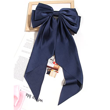 Elegant Navy Satin Hair Bows for Women and Girls - Stylish Accessories
