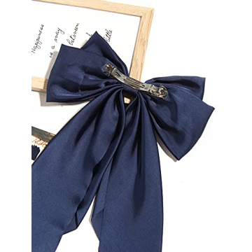 Elegant Navy Satin Hair Bows for Women and Girls - Stylish Accessories