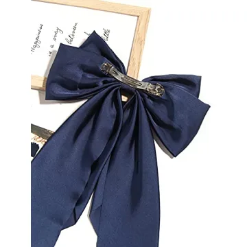 Elegant Navy Satin Hair Bows for Women and Girls - Stylish Accessories