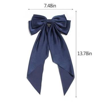 Elegant Navy Satin Hair Bows for Women and Girls - Stylish Accessories
