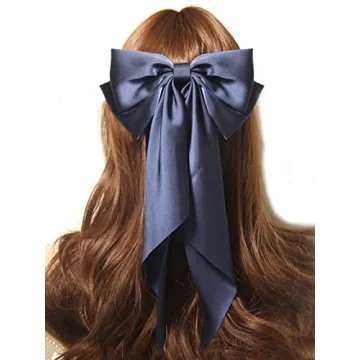 Elegant Navy Satin Hair Bows for Women and Girls - Stylish Accessories