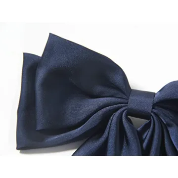 Elegant Navy Satin Hair Bows for Women and Girls - Stylish Accessories