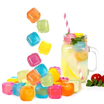 Reusable Plastic Ice Cubes 25 Pack Colorful Refreezable Ice Cubes for drinks, Whiskey, Vodka or Coff...