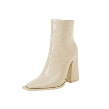 Vivianly Women Square-Toe Boots – Comfort & Style in Creamy White