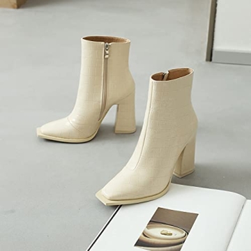 Vivianly Women Square-Toe Boots – Comfort & Style in Creamy White
