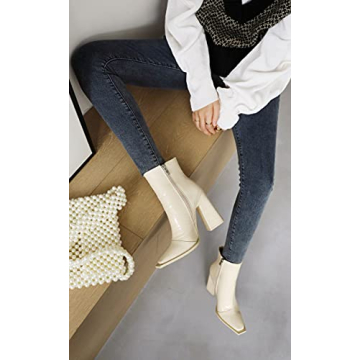 Vivianly Women Square-Toe Boots – Comfort & Style in Creamy White