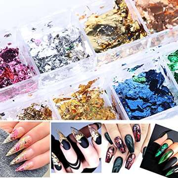 Nail Stickers Gold Nail Art Foil Fragments Nail Glitter Sequins Holographic Irregular Foil Sticker 3D Glitter Foil Flakes Nail Art Decals Colorful Design Nail Art Decoration Sequins Supplies 12 Colors