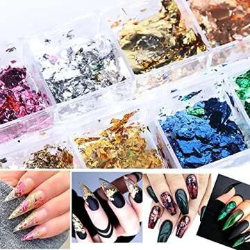 Nail Stickers Gold Nail Art Foil Fragments Nail Glitter Sequins Holographic Irregular Foil Sticker 3D Glitter Foil Flakes Nail Art Decals Colorful Design Nail Art Decoration Sequins Supplies 12 Colors
