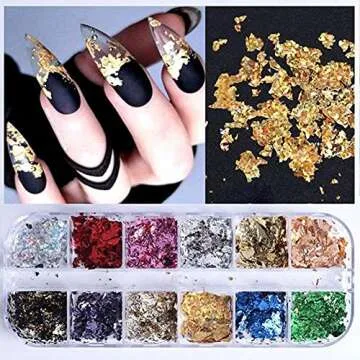 Nail Stickers Gold Nail Art Foil Fragments Nail Glitter Sequins Holographic Irregular Foil Sticker 3D Glitter Foil Flakes Nail Art Decals Colorful Design Nail Art Decoration Sequins Supplies 12 Colors