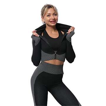 YETOWA Women's 3 Piece Seamless Workout Set for Fitness