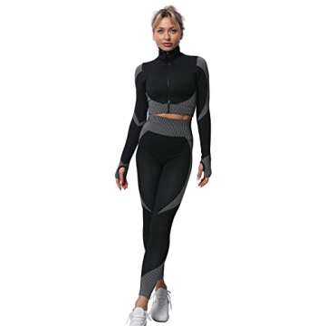 YETOWA Women's 3 Piece Seamless Workout Set for Fitness