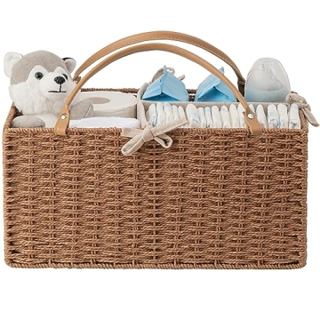 HBlife Large Baby Diaper Caddy Organizer, Paper Rope Storage Baskets Nursery Bin with Removable Divi...