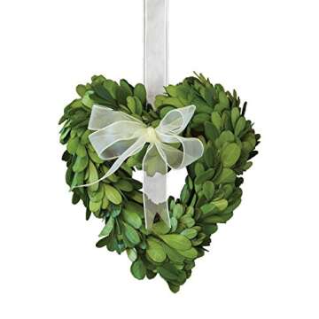 Napa Home & Garden Preserved Boxwood Heart Wreath with Ribbon