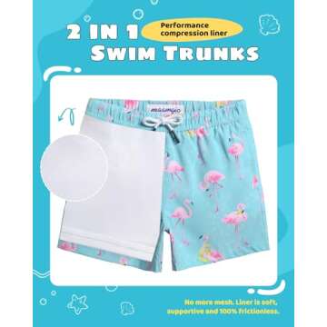 maamgic Boys Swim Trunks with Compression Liner Toddler Stretch Swim Shorts Quick Dry Swimming Trunk...