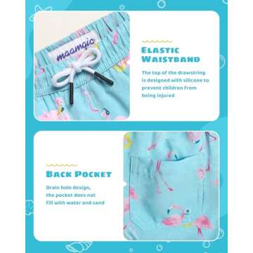 maamgic Boys Swim Trunks with Compression Liner Toddler Stretch Swim Shorts Quick Dry Swimming Trunks Boxer Brief 2 in 1 Beach Shorts Aloha Flamingos 2T