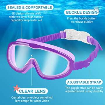 Fulllove Kids Swim Goggles, 2 Pack Swimming Goggles for kids Age 4-16, Kids Goggles for Boys Girl No Leaking Anti-Fog