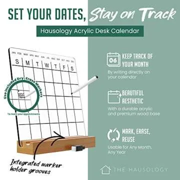 Hausology Clear Acrylic Desk Calendar with Wood Stand