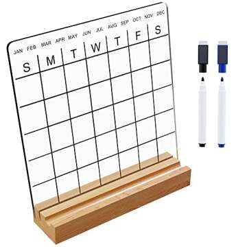 The Hausology Clear Acrylic Desk Calendar w/ Wood Light Stand, 2 Black Dry Erase Pen Holder - 10'' + Transparent, White Frosted Board – Versatile Use Office Monthly