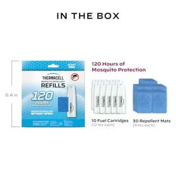 Thermacell Mosquito Repellent 120-Hour Refill; Includes 10 Fuel Cartridges & 30 Repellent Mats; Compatible With Fuel-Powered Thermacell Repellers; Scent-Free, DEET-Free Bug Spray Alternative