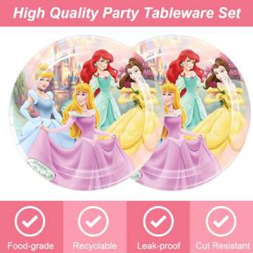 40Pcs Princess Party Supplies include 20 plates, 20 napkins for the Princess Birthday party Decorati...
