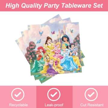 40Pcs Princess Party Supplies include 20 plates, 20 napkins for the Princess Birthday party Decoration