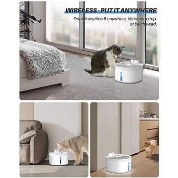 Pet Fountain 88oz/2.6L, Automatic Cat Water Smart Fountain Pet Water Dispenser with Replacement Filters for Cats Dogs and Multiple Pets - Water Level Window (White, Stainless Steel, Wireless)