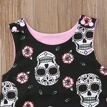 Muasaaluxi Newborn Infant Baby Girl/Boy Halloween Clothes Skull Floral Romper Jumpsuit Sleeveless Bodysuit Headband Outfit (9-12M, Black)