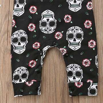 Muasaaluxi Newborn Infant Baby Girl/Boy Halloween Clothes Skull Floral Romper Jumpsuit Sleeveless Bodysuit Headband Outfit (9-12M, Black)