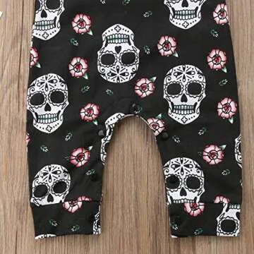 Muasaaluxi Newborn Infant Baby Girl/Boy Halloween Clothes Skull Floral Romper Jumpsuit Sleeveless Bodysuit Headband Outfit (9-12M, Black)