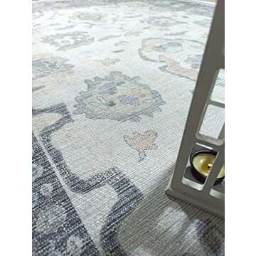 Modern Oushak Rug, Vintage Turkish Gray Beige Oriental Antique Inspired Washable Extra Large Area Ru...