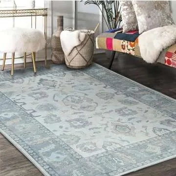 Modern Oushak Rug, Vintage Turkish Gray Beige Oriental Antique Inspired Washable Extra Large Area Rugs, Luxury Living Room Bedroom Lounge Nursery 9' x 12'