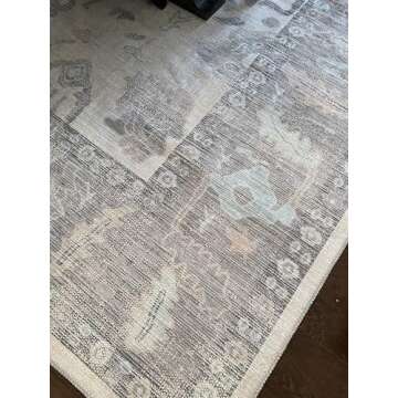 Modern Oushak Rug, Vintage Turkish Gray Beige Oriental Antique Inspired Washable Extra Large Area Rugs, Luxury Living Room Bedroom Lounge Nursery 9' x 12'