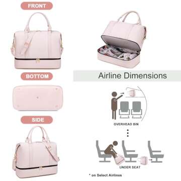 Pink Womens Travel Weekender Carry On Overnight Bag Water Resistant Luggage Shoulder Duffel Beach Tote with Shoe Compartment