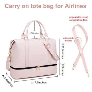 Pink Womens Travel Weekender Carry On Overnight Bag Water Resistant Luggage Shoulder Duffel Beach Tote with Shoe Compartment