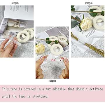 4 Rolls 1/2" Wide 30Yard/Roll White Floral Tapes for Bouquet Stem Wrap Florist Craft Projects,Wedding Bouquet