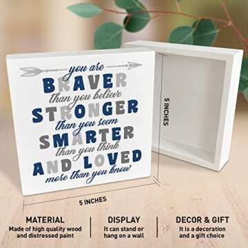 Nursery Boys Room Wooden Box Sign, You Are Braver Than You Believe, Inspirational Baby Bedroom Desk ...