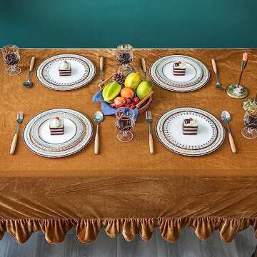 GLORY SEASON Velvet Tablecloth Luxurious Solid Rectangle Table Cloth,Oblong Retro Farmhouse Ruffle Tablecloths Washable Table Cover for Party Wedding Baby Shower Kitchen Dinning Tabletop Decoration